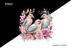 Pink Bird and Glowers Clipart, Flowers Clipart, Bird Clipar Product Image 1