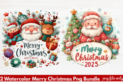 2 Watercolor Merry Christmas PNG | Festive Holiday Product Image 1