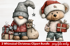 2 Whimsical Christmas Clipart | Cute Festive Holiday PNG Product Image 1