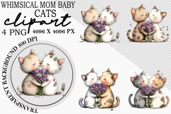Whimsical Mom Baby Cats Clipart Watercolor Mom Baby Cats Product Image 1