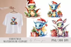 Cute Christmas dragons with gift box clipart- 4 png files Product Image 1