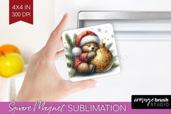 Christmas Animals Magnet Sublimation - Cute Christmas Square Product Image 1