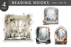 Watercolor Window Seat Reading Nook Clipart Product Image 1