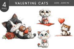 Romantic Valentine Cats Clipart PNG Bundle Product Image 1
