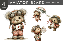Aviator Bears PNG Clipart Set Product Image 1