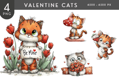 Whimsical Valentine Cats Watercolor Clipart Product Image 1