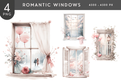 Romantic Valentine Windows PNG Cozy Love Scenes Clipart Set Product Image 1