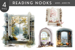 Scenic Watercolor Window Reading Nook PNG Product Image 1