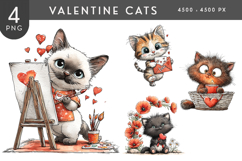 Valentine Cats Clipart PNG Set Product Image 1