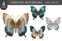 Jeweled Crochet Butterfly PNG Illustration Set Product Image 1