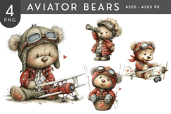 Aviator Bears PNG Clipart Set Product Image 1