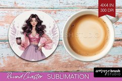 Coffee Girl Round Coaster - Coffee Lover Coaster PNG Product Image 1