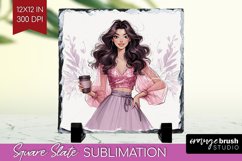 Coffee Girl Slate PNG - Coffee Lover Square Slate Product Image 1