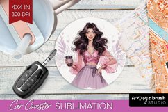 Coffee Girl Car Coaster - Coffee Lover Coaster PNG Product Image 1