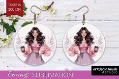 Coffee Girl Round Earrings - Coffee Lover PNG Sublimation Product Image 1