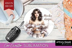 Coffee Girl Car Coaster - Coffee Lover Coaster PNG Product Image 1