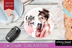 Coffee Girl Car Coaster - Coffee Lover Coaster PNG Product Image 1