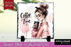 Coffee Girl Slate PNG - Coffee Lover Square Slate Product Image 1