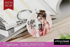 Coffee Girl Keychain PNG - Coffee Lover Keychain Sublimation Product Image 1