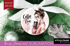 Coffee Girl Ornament PNG - Coffee Lover PNG Sublimation Product Image 1