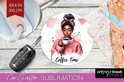 Coffee Girl Car Coaster - Coffee Lover Coaster PNG Product Image 1
