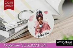 Coffee Girl Keychain PNG - Coffee Lover Keychain Sublimation Product Image 1