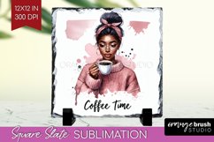 Coffee Girl Slate PNG - Coffee Lover Square Slate Product Image 1