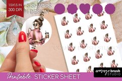 Coffee Girl Round Sticker - Coffee Lover Printable Sticker Product Image 1