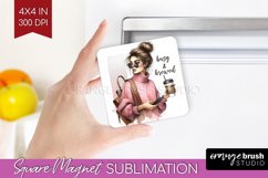 Coffee Girl Magnet Sublimation - Coffee Lover Square Magnet Product Image 1