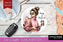 Coffee Girl Car Coaster - Coffee Lover Coaster PNG Product Image 1