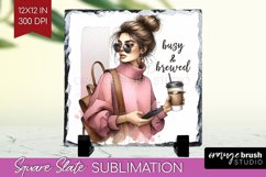 Coffee Girl Slate PNG - Coffee Lover Square Slate Product Image 1