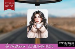 Coffee Girl Air Freshener PNG - Coffee Lover PNG Sublimation Product Image 1