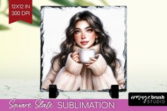 Coffee Girl Slate PNG - Coffee Lover Square Slate Product Image 1