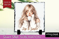 Coffee Girl Slate PNG - Coffee Lover Square Slate Product Image 1