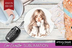 Coffee Girl Car Coaster - Coffee Lover Coaster PNG Product Image 1