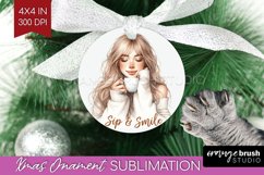 Coffee Girl Ornament PNG - Coffee Lover PNG Sublimation Product Image 1