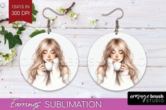 Coffee Girl Round Earrings - Coffee Lover PNG Sublimation Product Image 1