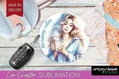Coffee Girl Car Coaster - Coffee Lover Coaster PNG Product Image 1