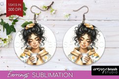 Coffee Girl Round Earrings - Coffee Lover PNG Sublimation Product Image 1