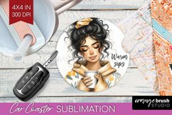 Coffee Girl Car Coaster - Coffee Lover Coaster PNG Product Image 1