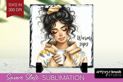 Coffee Girl Slate PNG - Coffee Lover Square Slate Product Image 1
