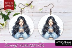 Coffee Girl Round Earrings - Coffee Lover PNG Sublimation Product Image 1