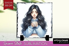 Coffee Girl Slate PNG - Coffee Lover Square Slate Product Image 1