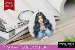 Coffee Girl Keychain PNG - Coffee Lover Keychain Sublimation Product Image 1