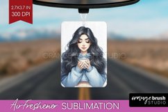 Coffee Girl Air Freshener PNG - Coffee Lover PNG Sublimation Product Image 1