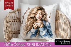 Coffee Girl Pillow Sublimation - Coffee Lover Pillow Cover Product Image 1