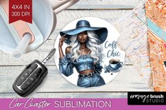 Coffee Girl Car Coaster - Coffee Lover Coaster PNG Product Image 1