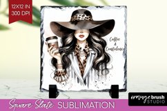 Coffee Girl Slate PNG - Coffee Lover Square Slate Product Image 1