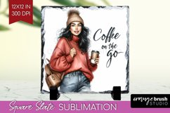 Coffee Girl Slate PNG - Coffee Lover Square Slate Product Image 1
