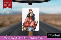 Coffee Girl Air Freshener PNG - Coffee Lover PNG Sublimation Product Image 1